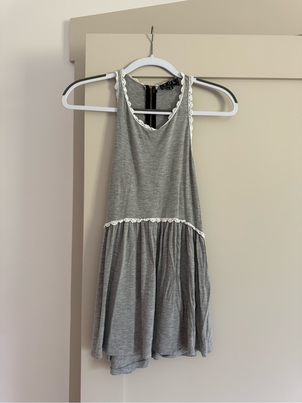 Lace-Trim Grey Sleeveless Tank